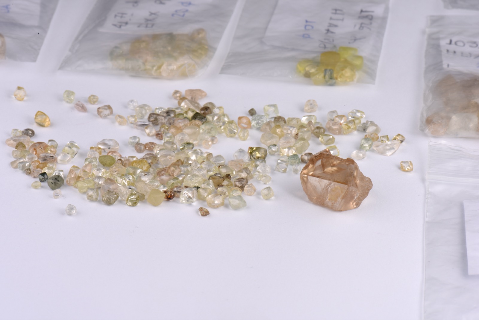 A selection of VHENY rough diamonds, in black and white